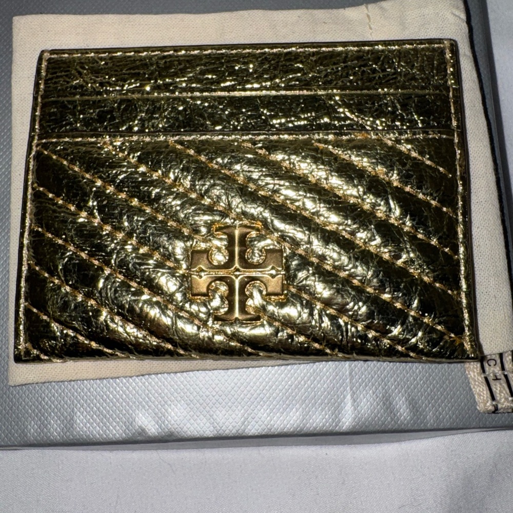 Tory Burch Gold Quilted Card Holder